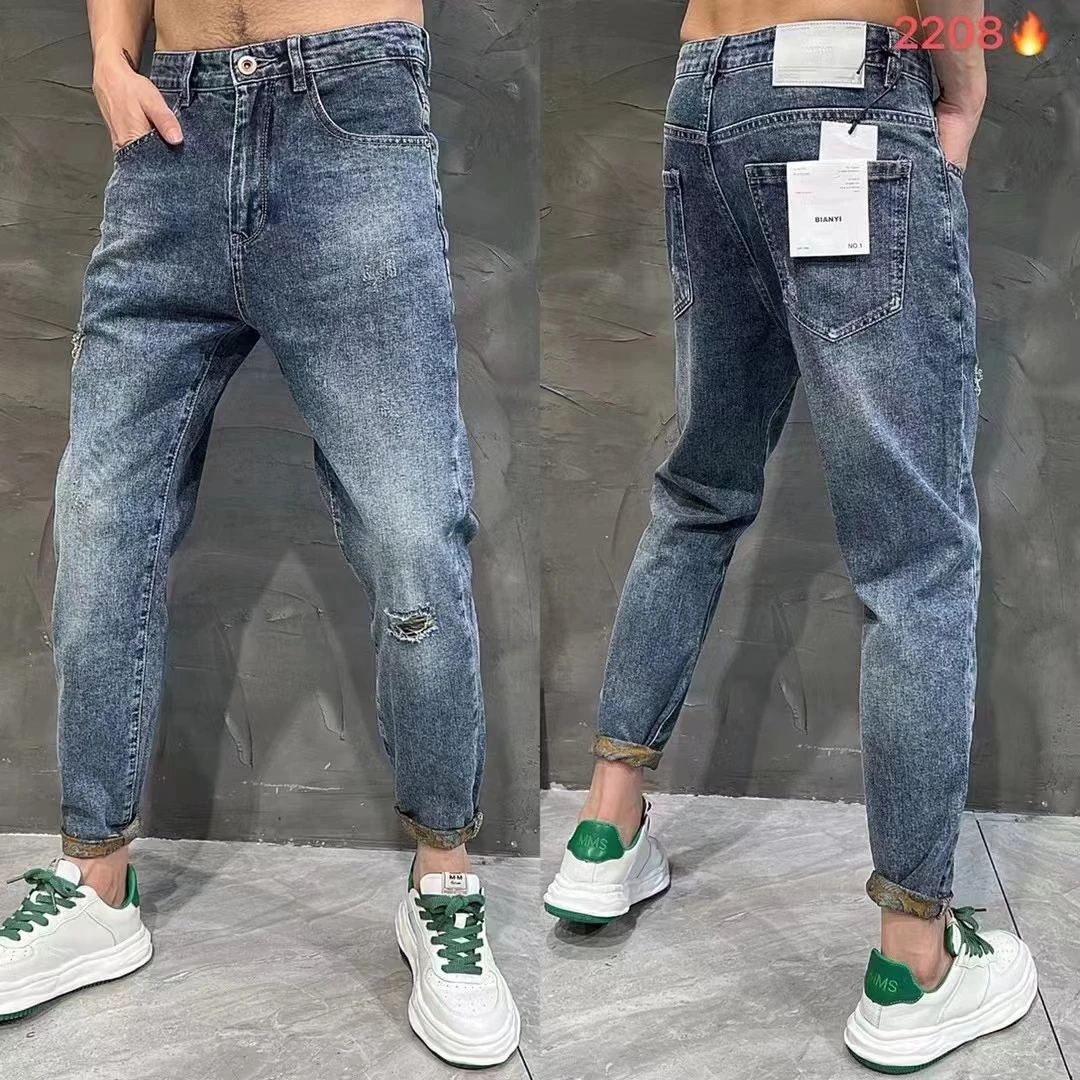 【剑鸿服饰】重工水洗破洞牛仔裤男士宽松直筒百搭