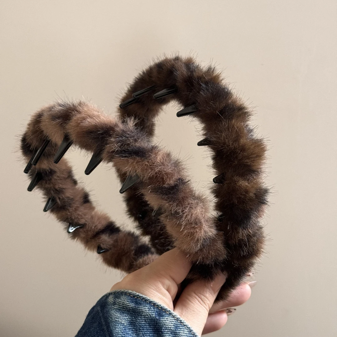 秋冬毛绒豹纹波浪带齿发箍毛毛日常百搭款头箍发卡头饰发饰新款