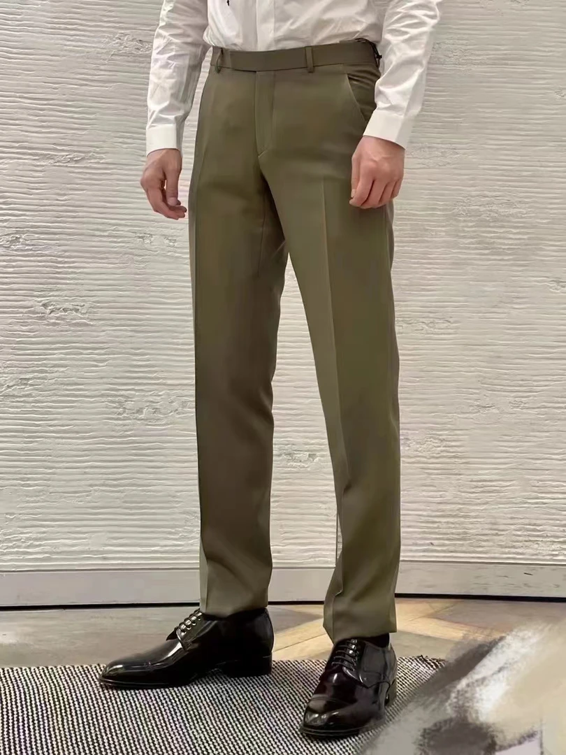 未使用 DIOR/迪奥 男士经典莫兰迪色系绿色羊毛商务舒适休闲裤
