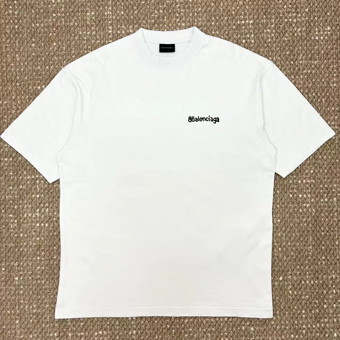 全新未使用 Balenciaga/巴黎世家 新款手写双B标白色圆领短袖T恤