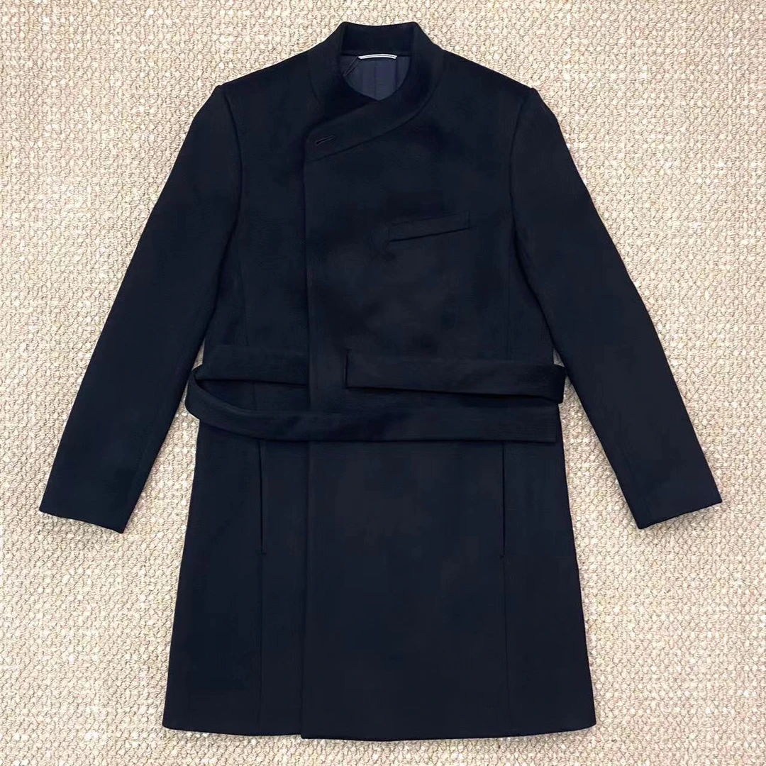 未使用 DIOR/迪奥 男士经典黑色百搭羊毛厚实大衣 景瑜同款