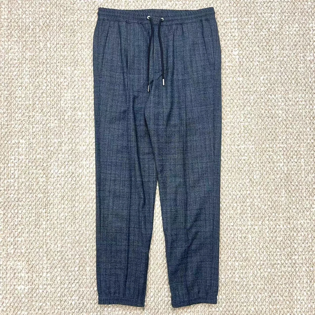 未使用 DIOR/迪奥 男士经典百搭舒适灰色格纹抽绳慢跑裤