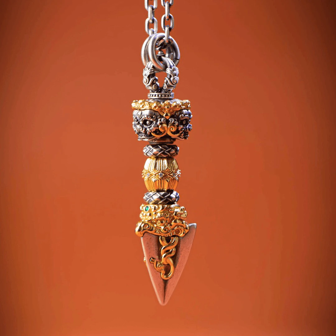 吊坠925银 【玉道·出品】银镀金三面金刚杵含银链 藏式时尚饰品