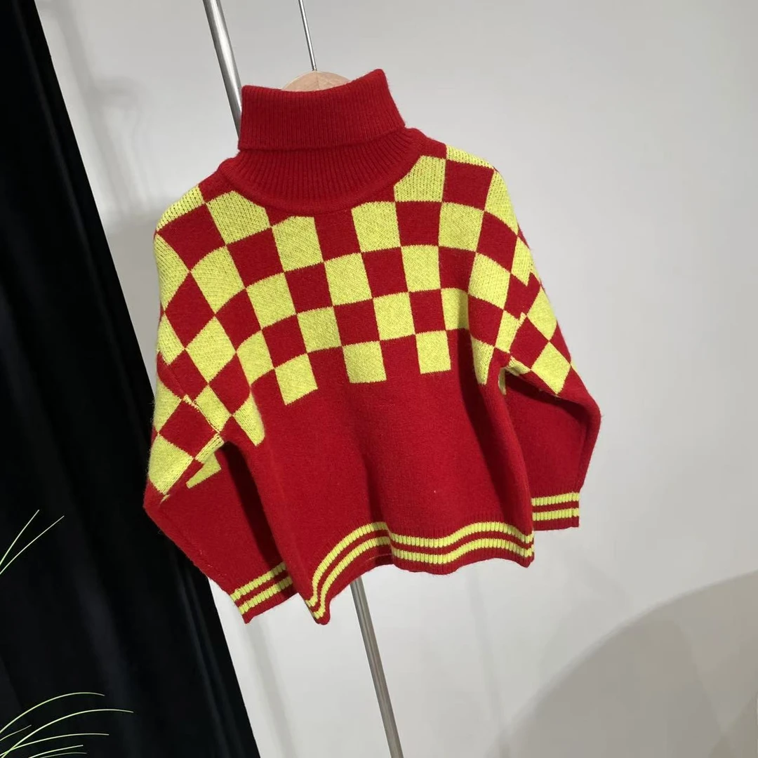 新款毛衣红黄格 5340