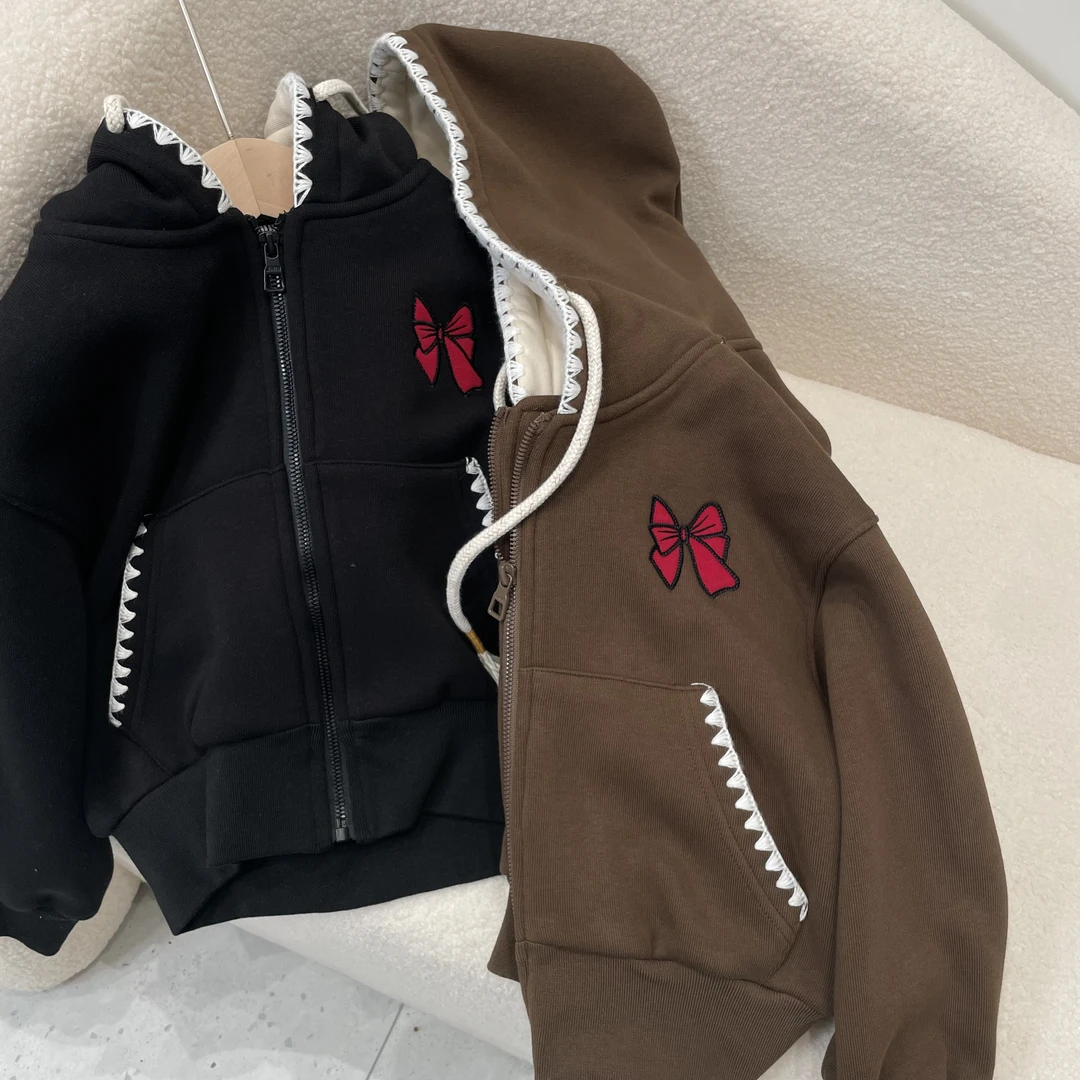 新款百搭蝴蝶结外套咖色 黑色 1097