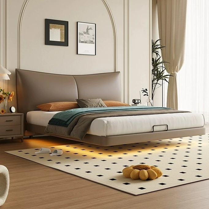 极简悬浮床意式轻奢现代皮床主卧简约软靠包齐边床高端大气拉扣床