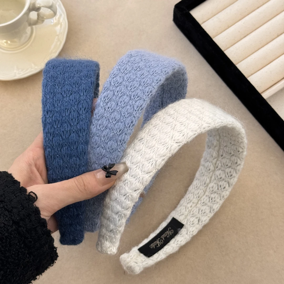 韩系纯色菱格宽边毛线发箍女简约高颅顶压发头箍秋冬外出百搭头饰