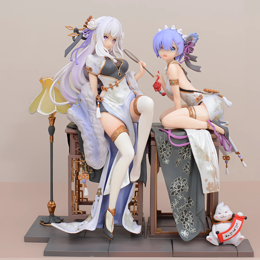 【全款 现货】国风旗袍蕾姆 爱蜜莉雅二次元美少女手办模型机箱摆件