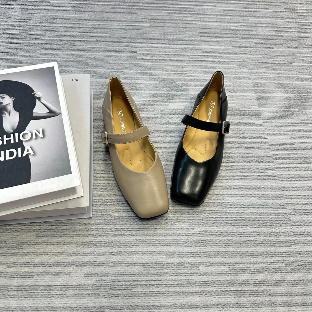 F2024法式夏季新款时尚百搭玛丽珍一字带浅口方头平跟小单鞋F1188