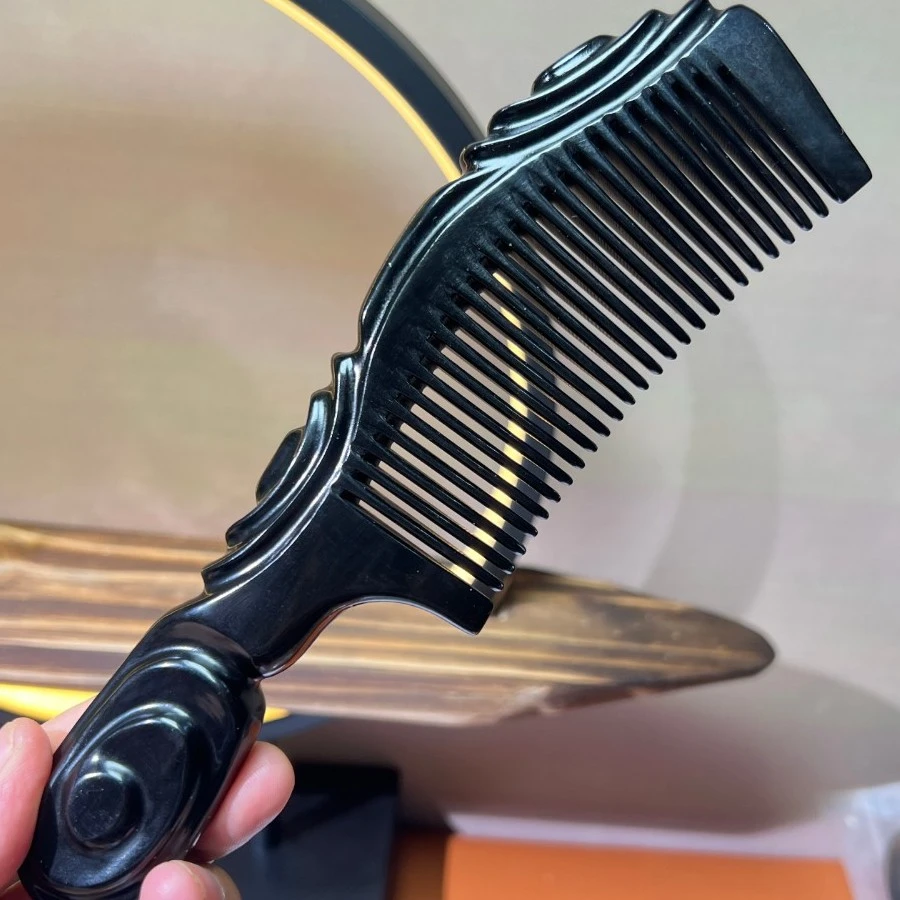 枫叶  精品黑水牛角如意梳家用加厚黑色大号梳细齿顺发双面家用