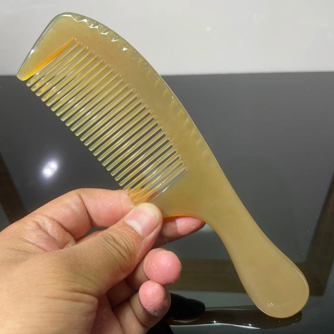 白水牛角手柄梳家用梳子