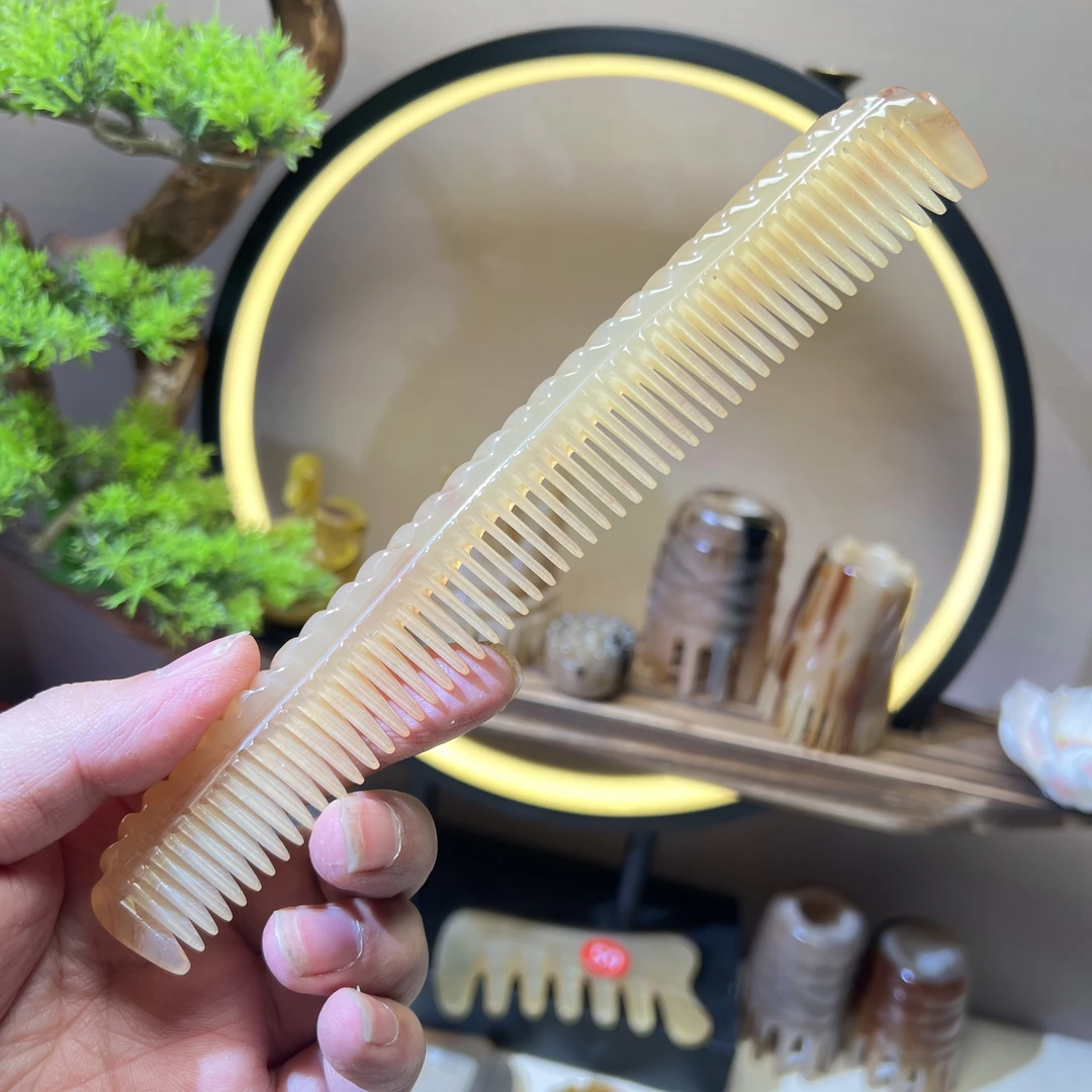 枫叶  精品黄牛角梳月梳全齿梳手工家用女士长发加厚细齿便携梳子
