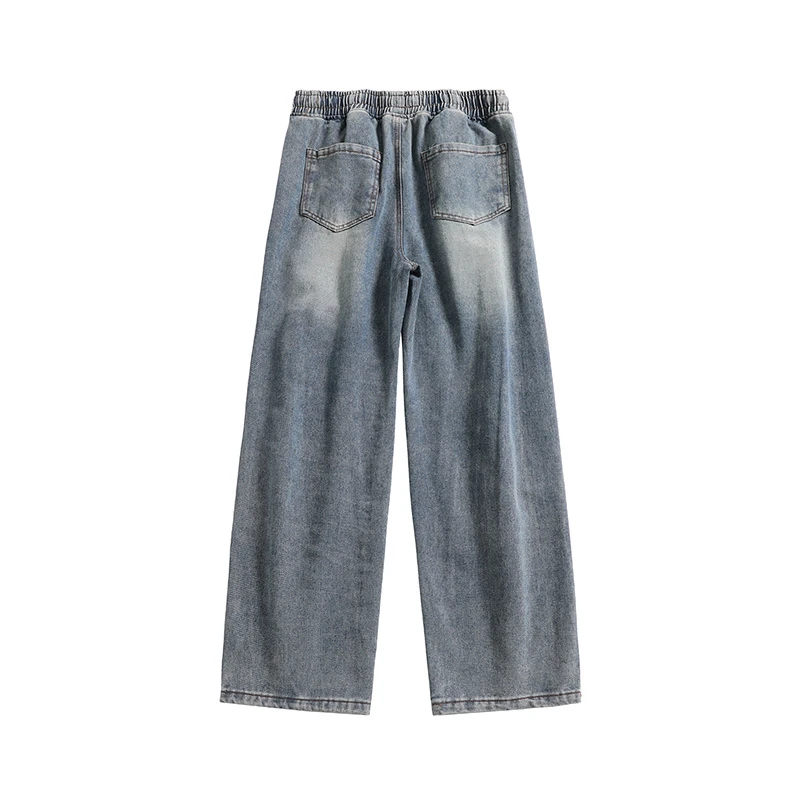 牛仔长裤材质男士休闲裤子通勤复古破洞时尚潮流显瘦抽绳中厚宽松