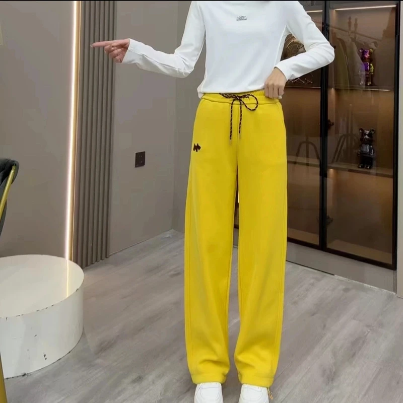 冬季加绒洋气百搭直筒阔腿裤高腰显瘦遮肉垂感卫裤女休闲运动裤潮