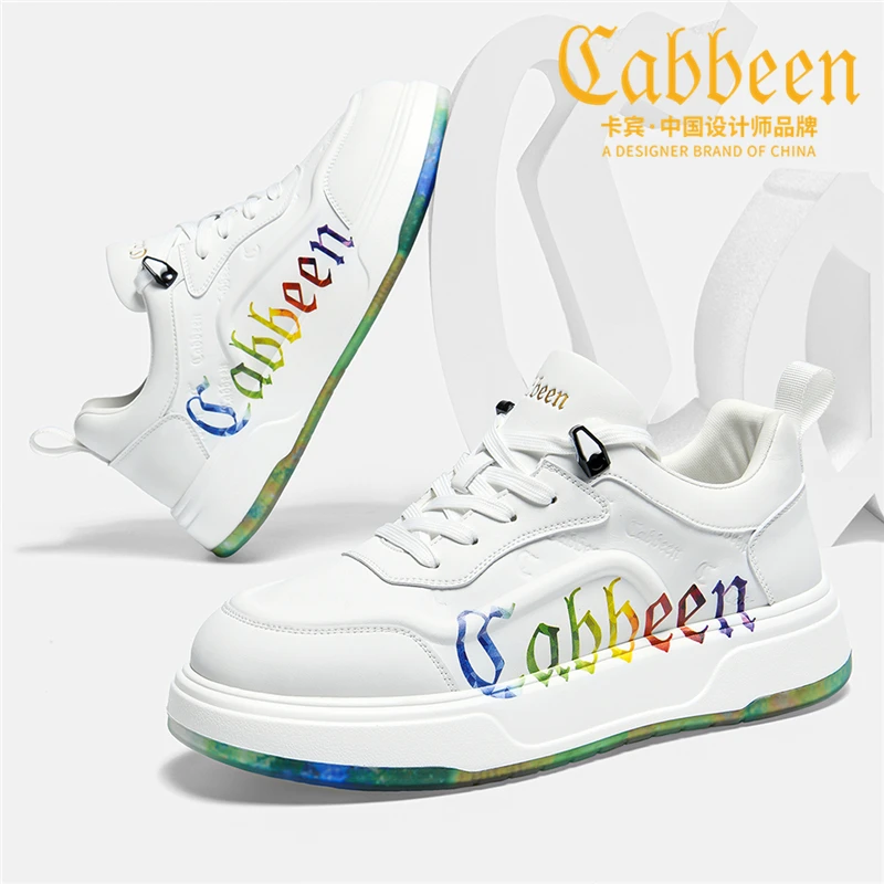 Cabbeen/卡宾男士板鞋2024年秋季休闲鞋子潮流百搭厚底小白鞋