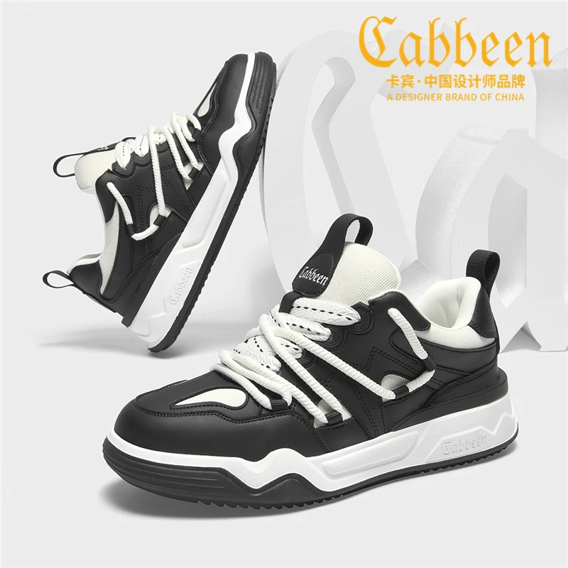 Cabbeen/卡宾男士面包鞋潮感运动板鞋简约厚底增高时尚男鞋
