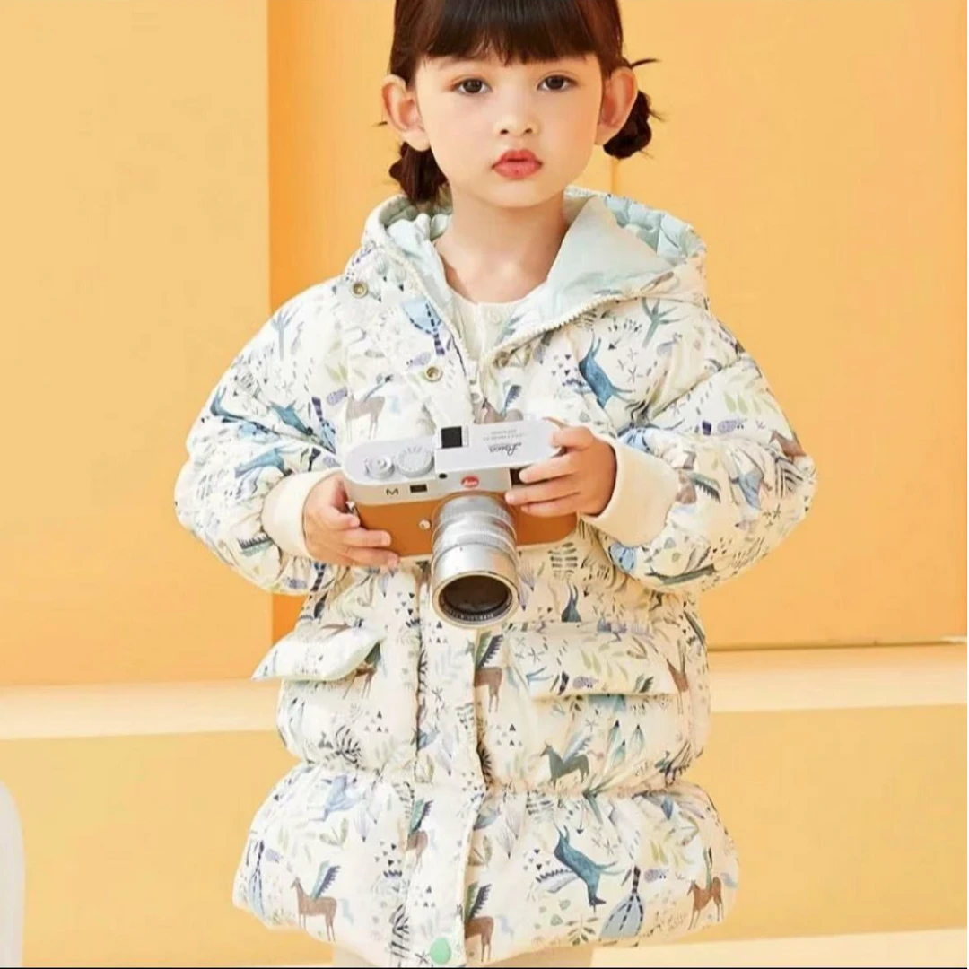 男女童羽绒服舒适儿童加厚印花卡通小花秋冬加厚长款五防