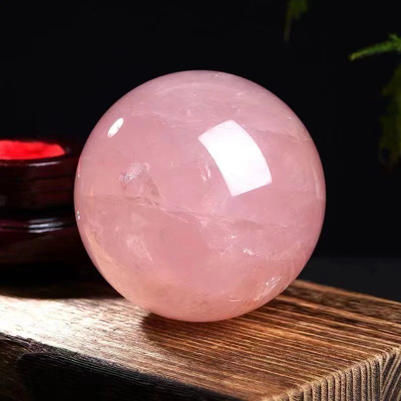 天然粉色原石水晶球摆件招爱情旺交际粉色高档手工客厅卧室摆件