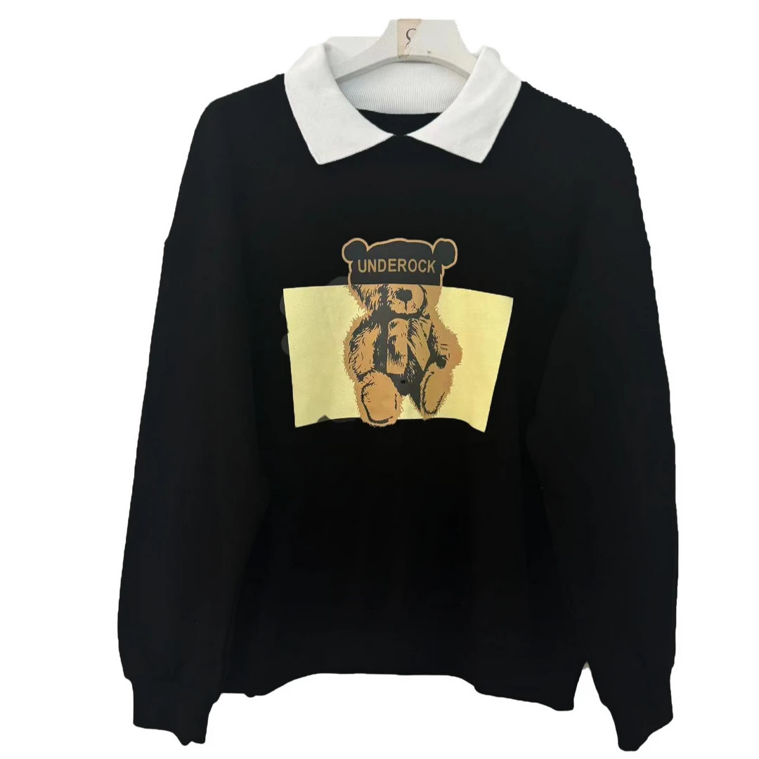 品质高货！韩版假俩件印花设计白色显瘦卫衣FG307-12