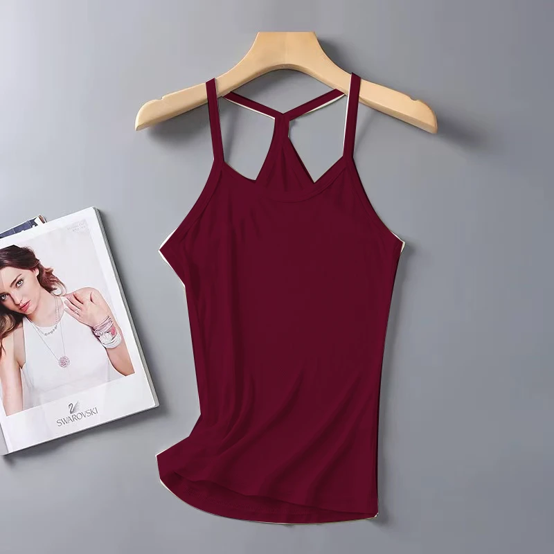 时尚吊带百搭简约莫代尔休闲短袖T恤FG1063