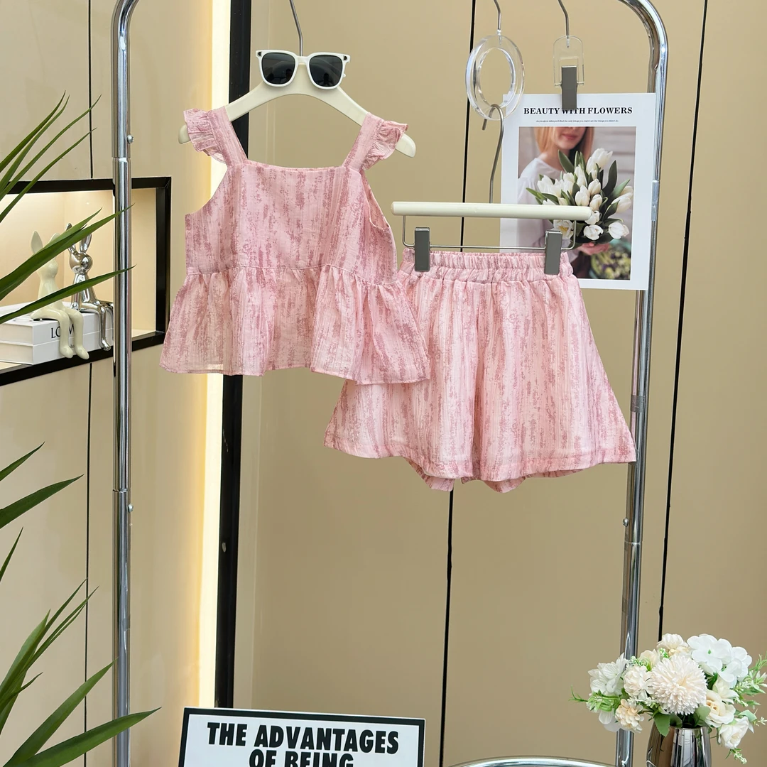 【糖宝魔豆】女童洋气吊带上衣套装2024新款夏季女孩荷叶边两件套潮