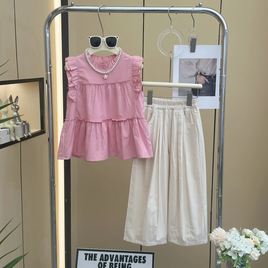 【糖宝魔豆】女童夏季小飞袖套装中大童时髦洋气夏装女孩休闲阔腿裤