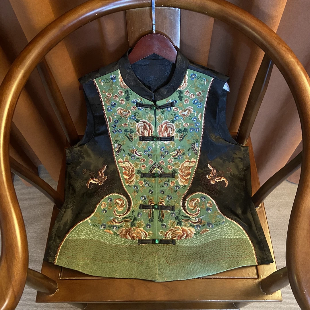 既明新中式秋季重工刺绣提花时尚洋气马甲复古百搭中国风马夹