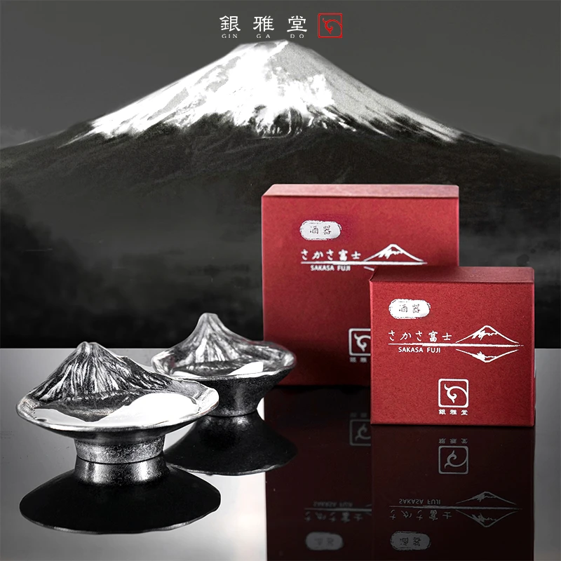 日本「锻造之都」富山高冈银雅堂富士山倒影锡杯创意清酒杯