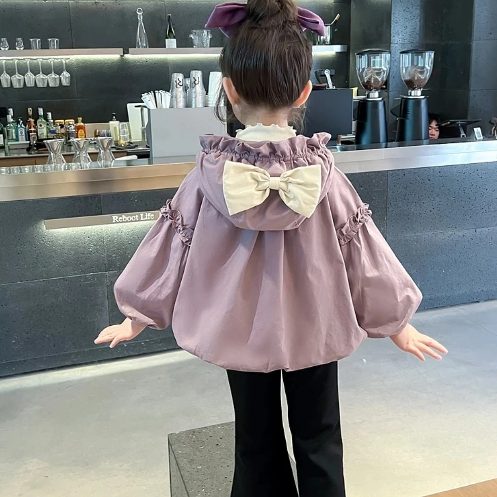 2025春秋装儿童秋季外套小童洋气女童紫色蝴蝶结外套休闲上衣