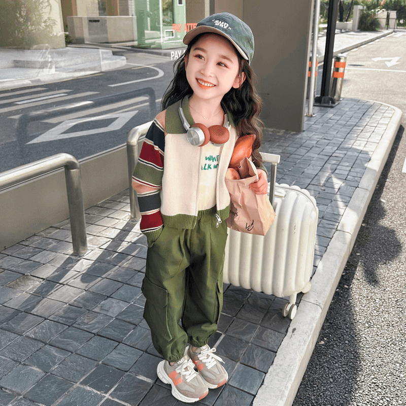 女童洋气宽松网红工装外套套装春秋季女宝宝2024新款春装休闲韩版