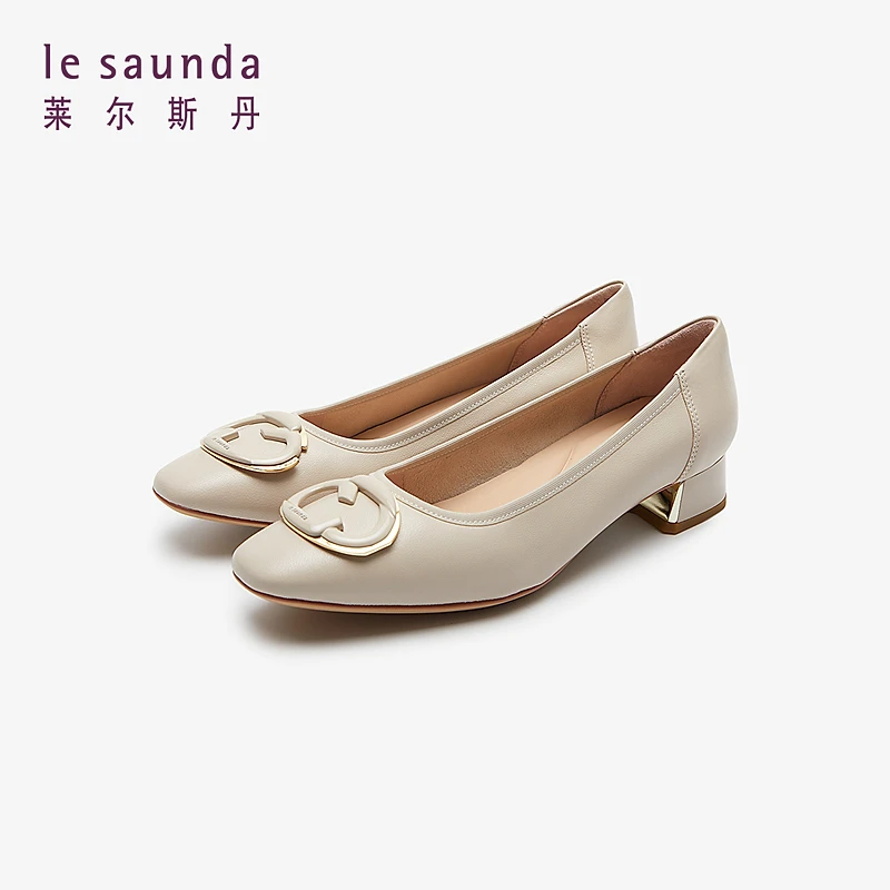 莱尔斯丹2024秋季新款商场同款优雅饰扣中粗跟通勤女单鞋5T36301