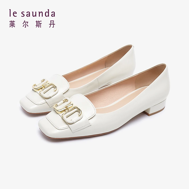 莱尔斯丹春季新款商场同款通勤马鞍扣方头乐福鞋女鞋4M18801
