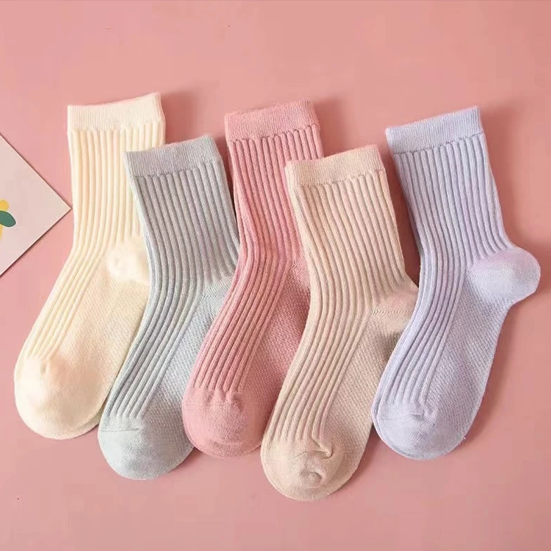 儿童袜子新款纯色双针袜2024版棉袜百搭透气休闲秋冬季中筒袜