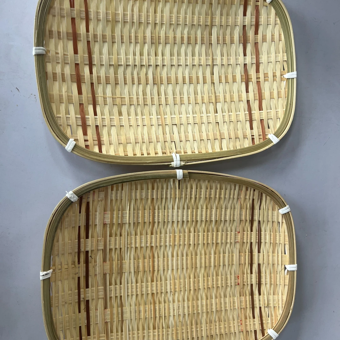 竹编零食盘家用手工长方形二个装