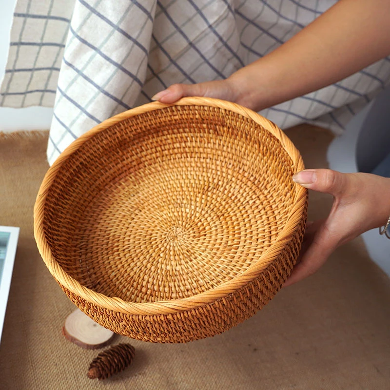 藤编居家日用收纳篮子藤编收纳筐水果零食糖果馒头筐手工竹编