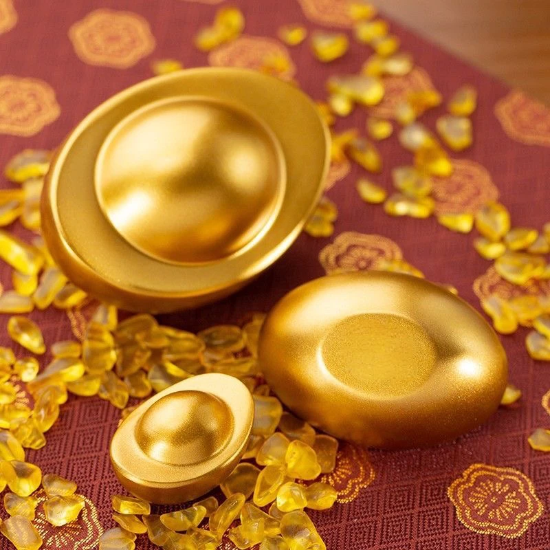 高档大号是心元宝仿沙金元宝聚宝盆填充物金色元宝创意中式摆件