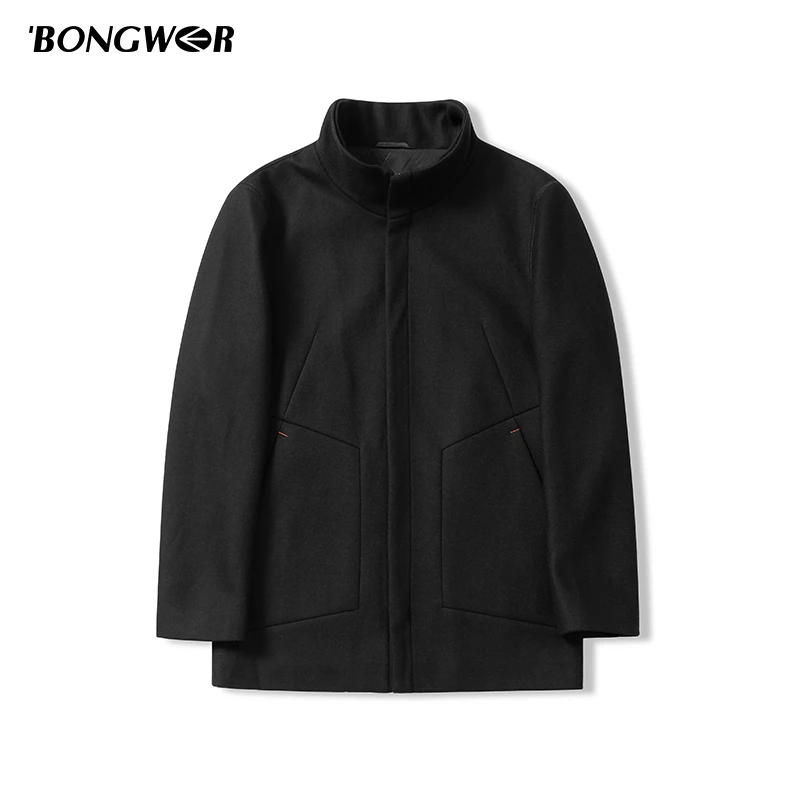 BONGWER 男士中长款绵羊毛立领呢子大衣冬季保暖舒适外套89888