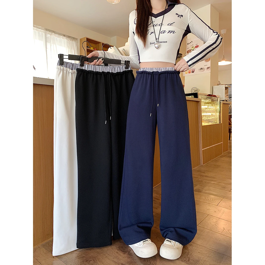 【小曹大码】百搭显瘦抽绳拼接松紧腰休闲裤卫裤遛弯裤-ONL33163