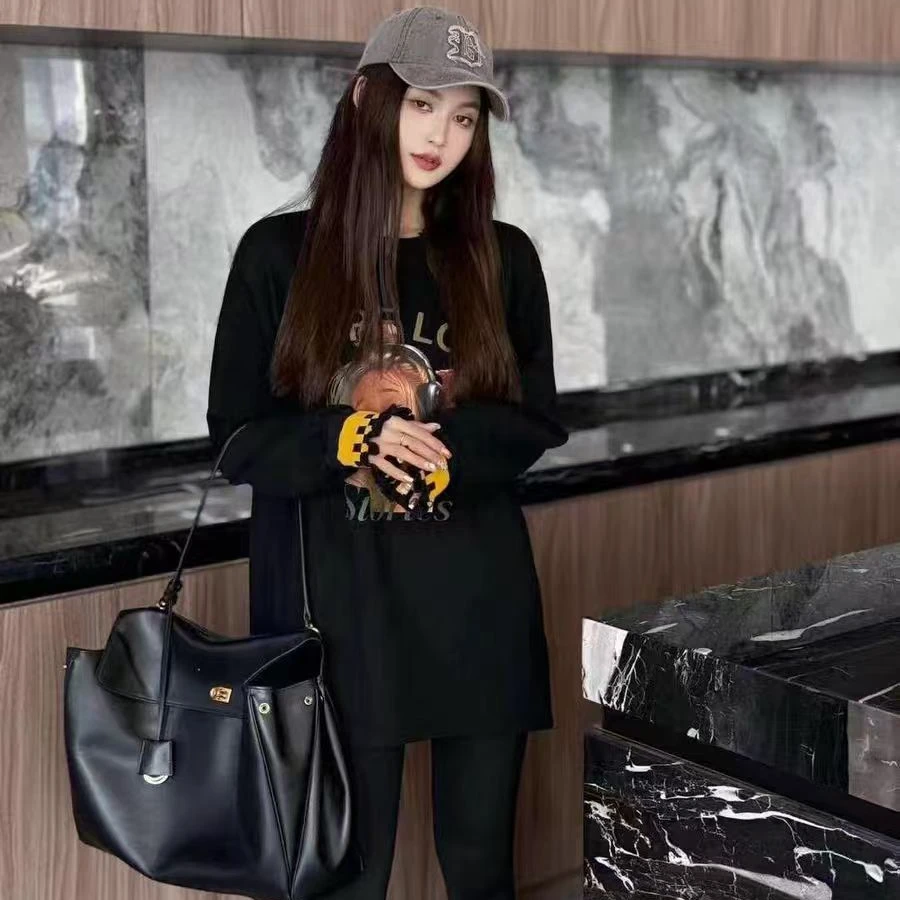 【小曹大码】新款女孩印花字母中长款大版长袖双面加绒T恤-QYN88627