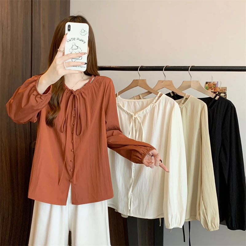 【小曹大码】24秋季新款显瘦时尚纯色抽绳单排扣长袖上衣-YUX1589