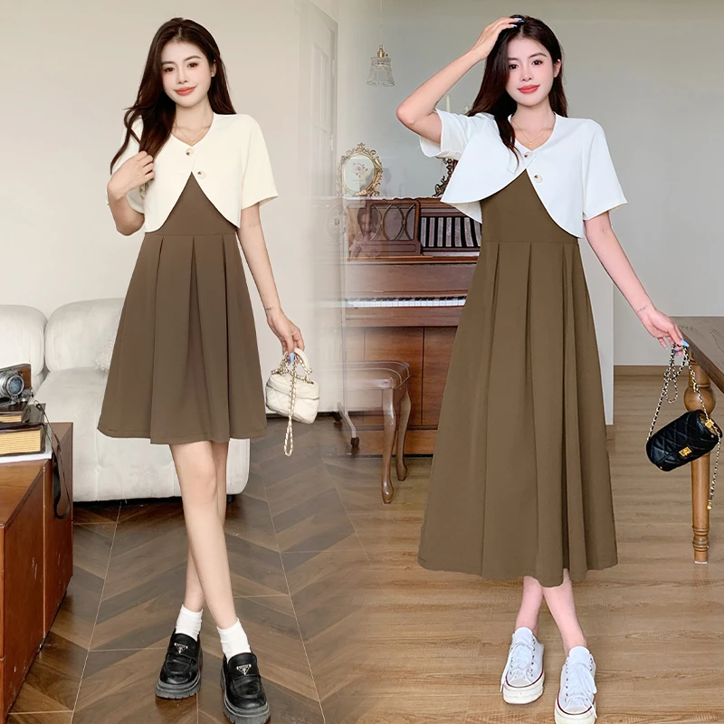 Q大码女装胖mm夏季新款气质显瘦收腰吊带裙+披肩两件套-QXDM1748