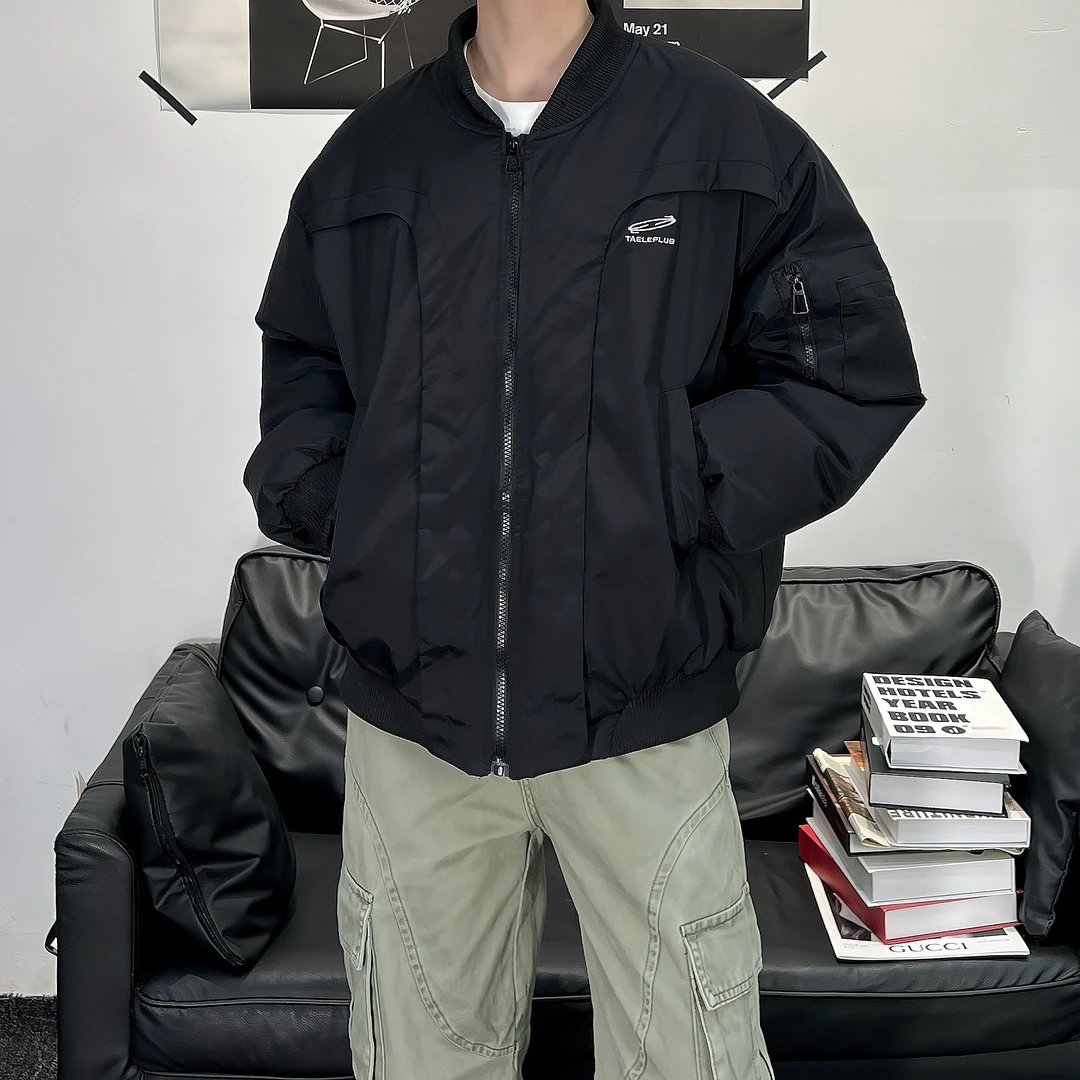 冬季新款vibe风加厚棉服男女同款百搭设计感保暖拼接高街棉衣外套