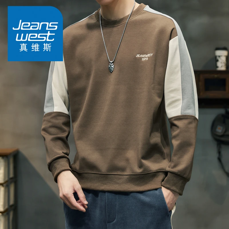 Jeanswest/真维斯宽松套头圆领卫衣男休闲长袖时尚青年百搭上衣