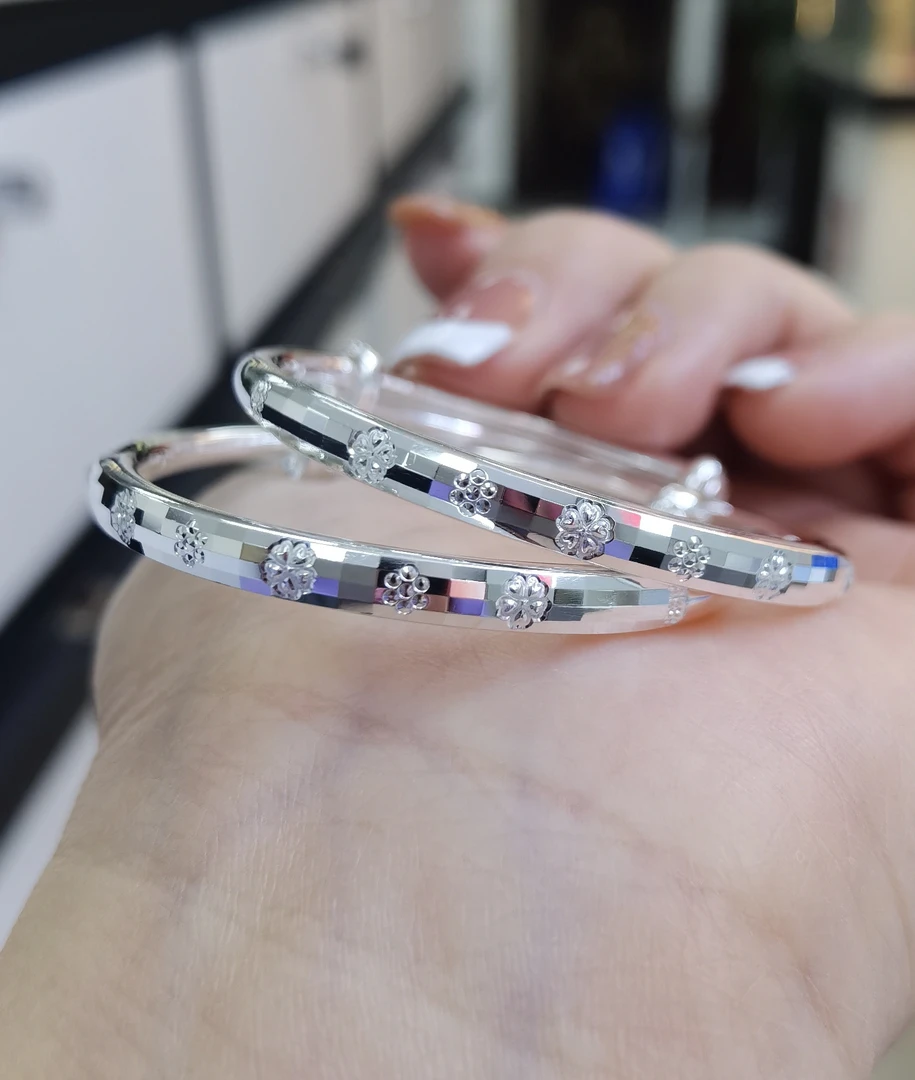 足银手镯 足银999.9情侣时尚儿童手镯可调节镯子对镯宝宝镯实心款