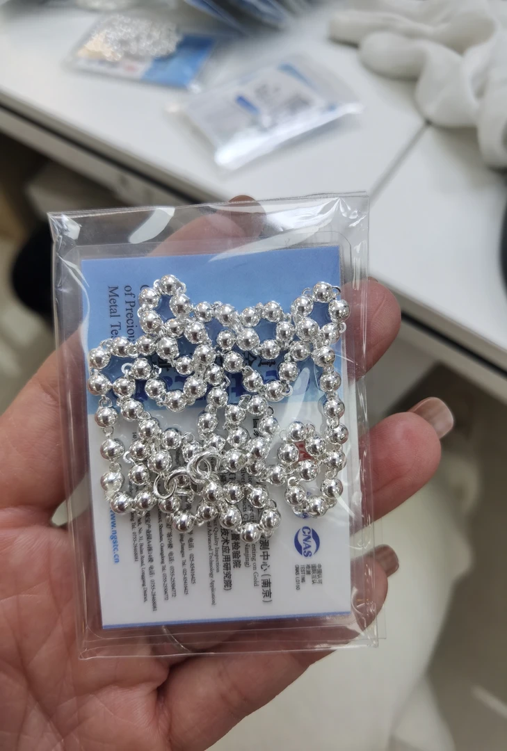 链子足银 足银999光珠项链正品银制品配饰首饰饰品卡4珠子45cm长