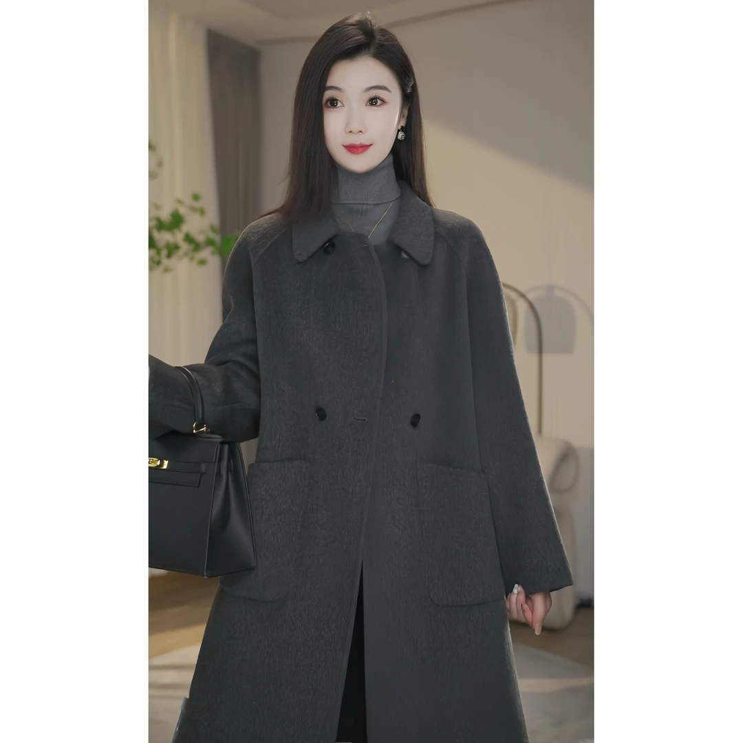 【冬日暖阳】8484039深灰色绵羊毛大衣冬休闲高端气质百搭时尚外套