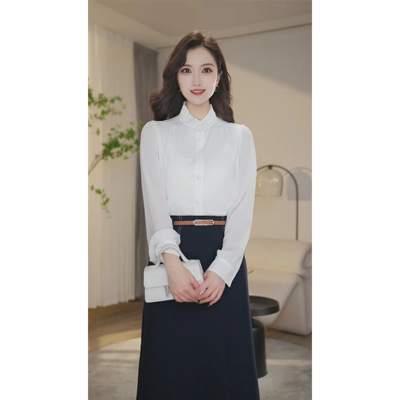 【曼贝宠粉节】欧若风8493239纯净白衬衫气质长袖时尚洋气通勤
