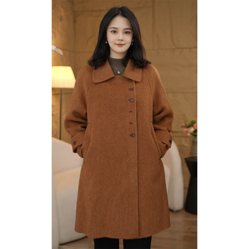【曼贝甄选】8384081高端双面呢大衣女中长款秋冬手工气质时尚外套