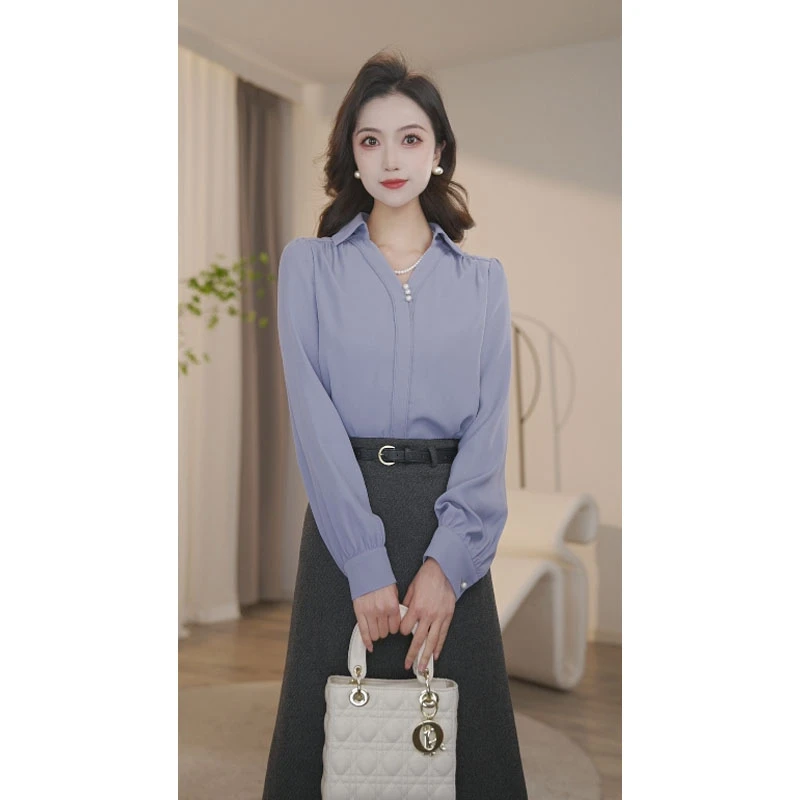 【婷婷甄选】欧若风新春衬衫女长袖2025年新款通勤烟紫色8591032