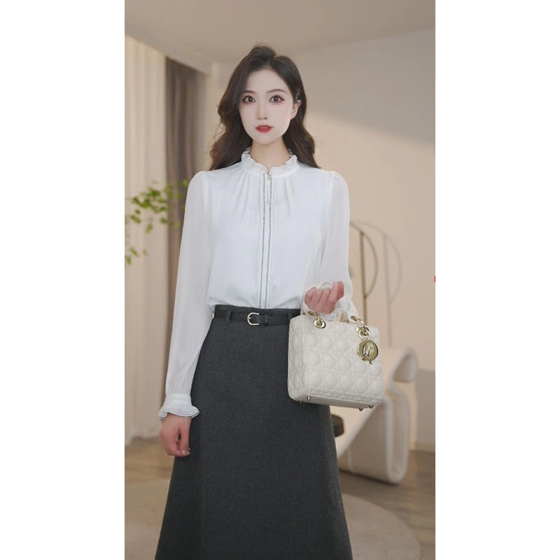 【曼曼甄选】欧若风白色春冬衬衫女长袖2025年新款通勤8491317